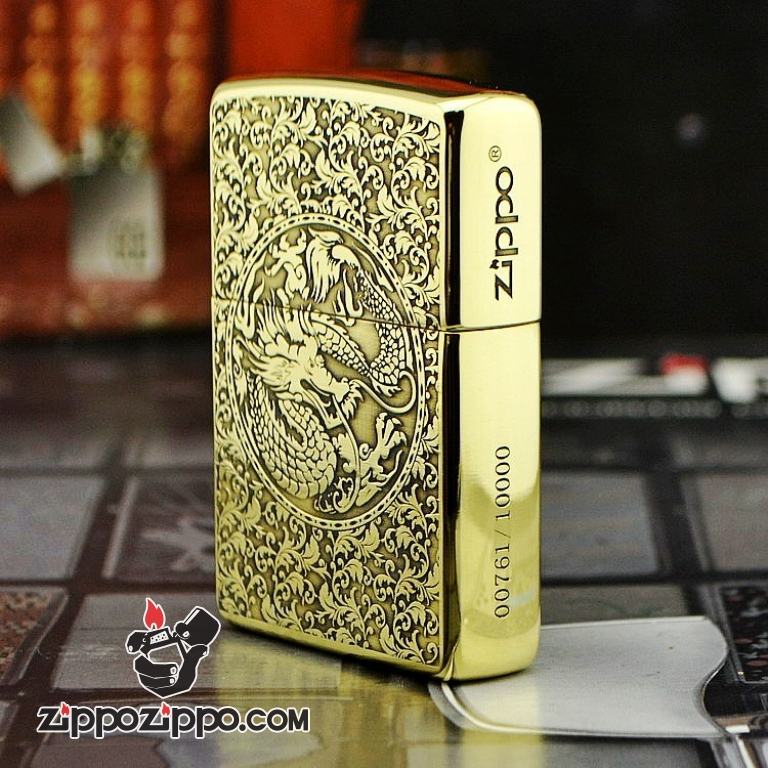 Bật lửa zippo đồng bóng khắc rồng phượng