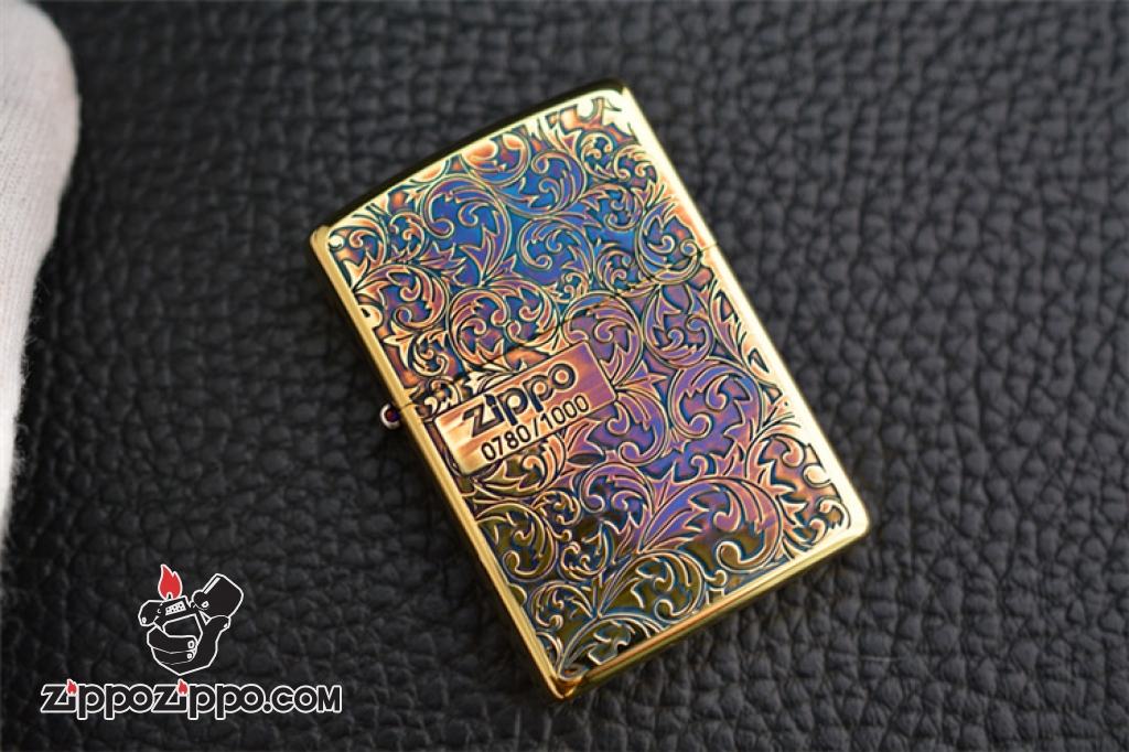 Bật Lửa Zippo Chính Hãng Màu Vàng Đốt Bản Giới Hạn Hoa Văn Arabesque 2 Mặt