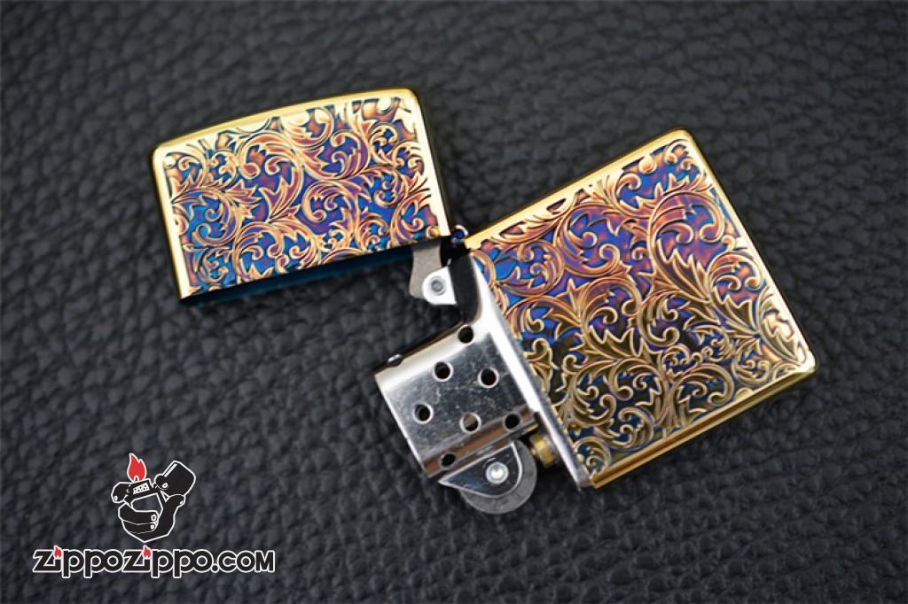 Bật Lửa Zippo Chính Hãng Màu Vàng Đốt Bản Giới Hạn Hoa Văn Arabesque 2 Mặt