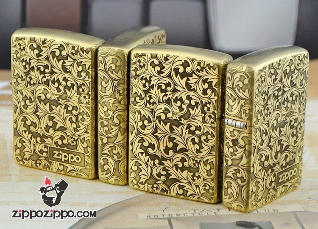 Zippo chính hãng đồng khắc hoa văn nổi logo zp