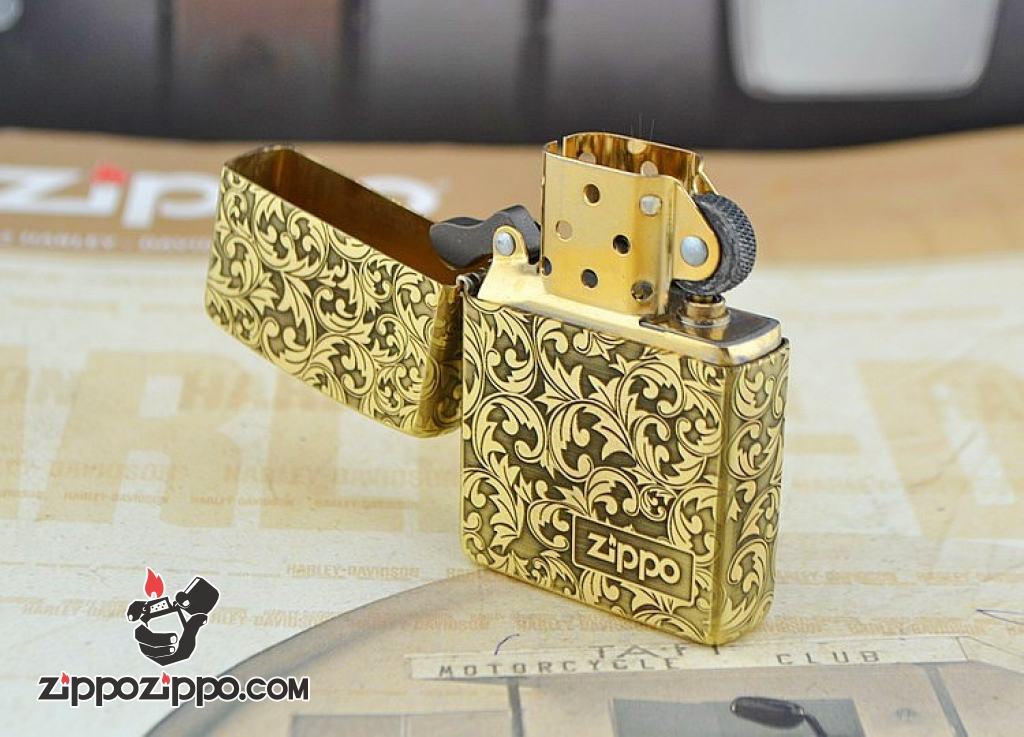 Zippo chính hãng đồng khắc hoa văn nổi logo zp