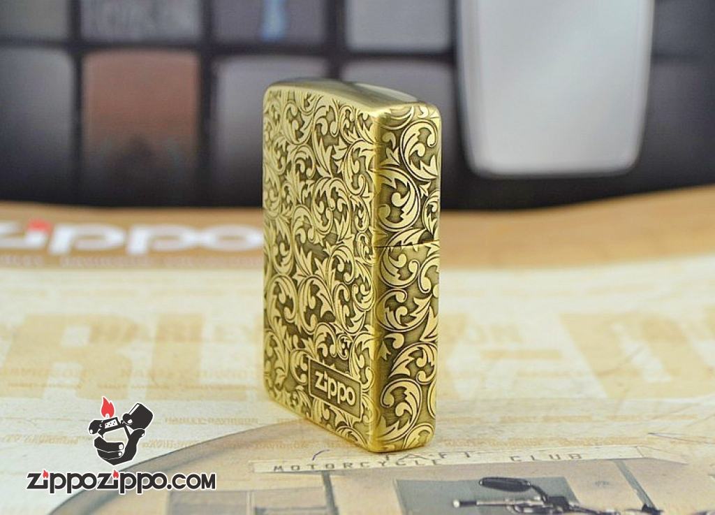 Zippo chính hãng đồng khắc hoa văn nổi logo zp