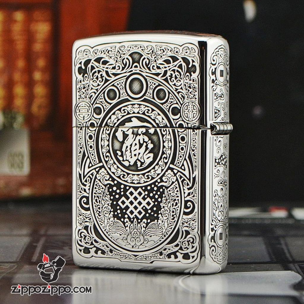 Bật lửa Zippo phiên bản Armor Bạc nguyên khối khắc Tỳ Hưu