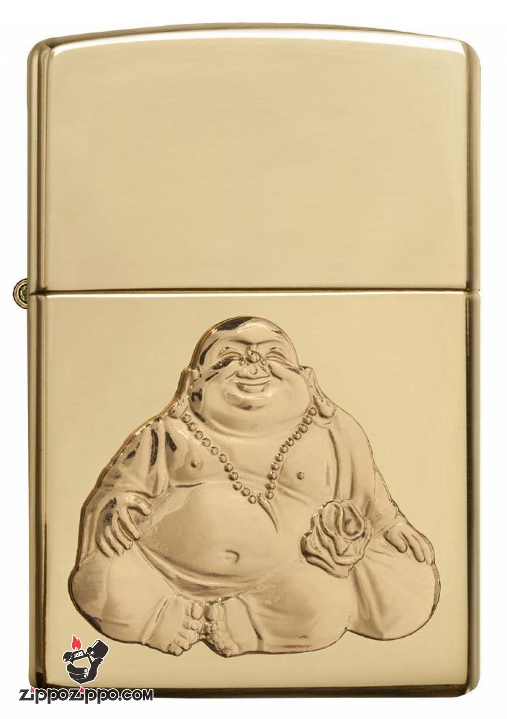 Zippo vàng bóng vỏ đồng hình phật