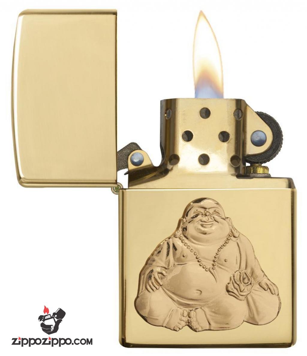 Zippo vàng bóng vỏ đồng hình phật