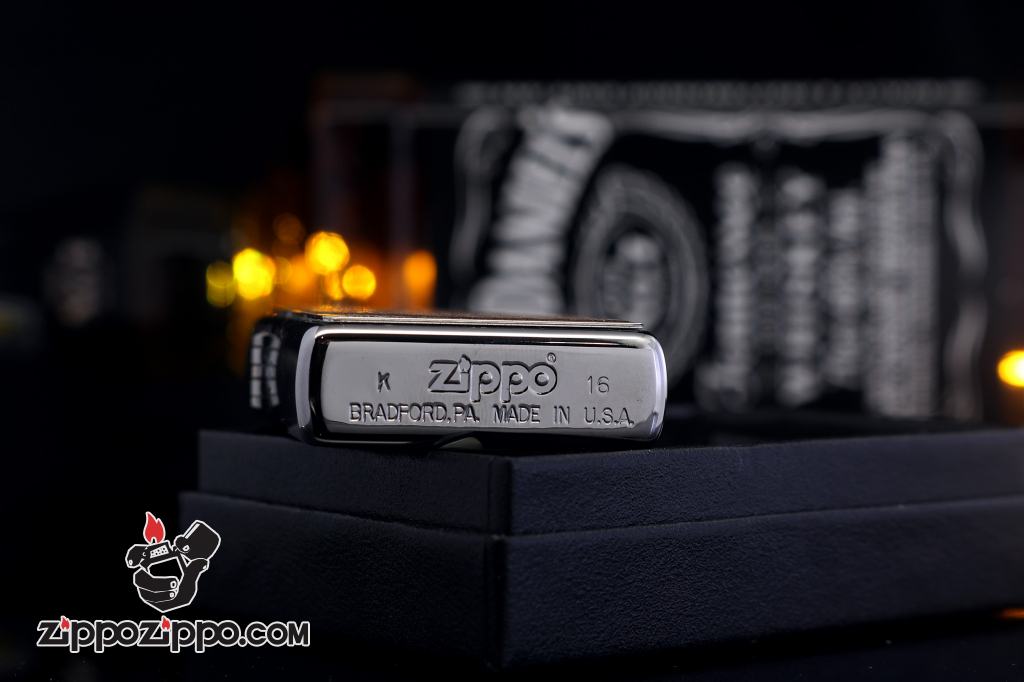 Bật lửa Zippo chính hãng Màu Bạc Ốp Gỗ khắc hoa văn hai góc