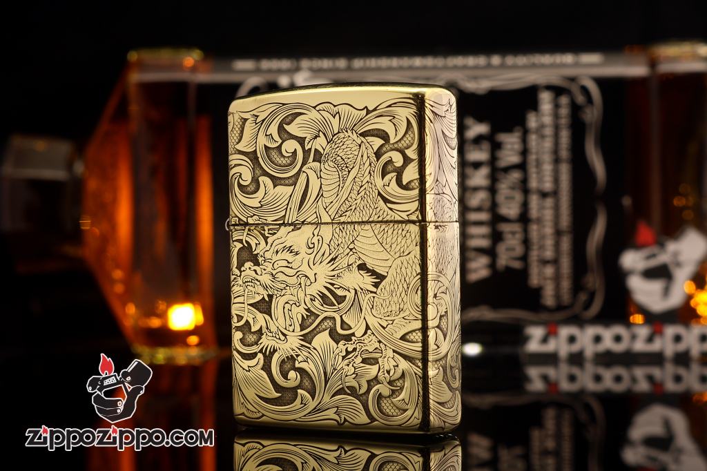 Zippo Chất Liêu Đồng Bóng Khắc Hình Rồng Nguyên Con