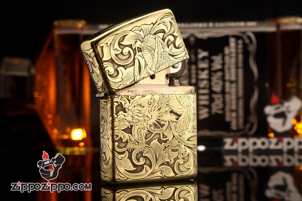 Zippo Chất Liêu Đồng Bóng Khắc Hình Rồng Nguyên Con