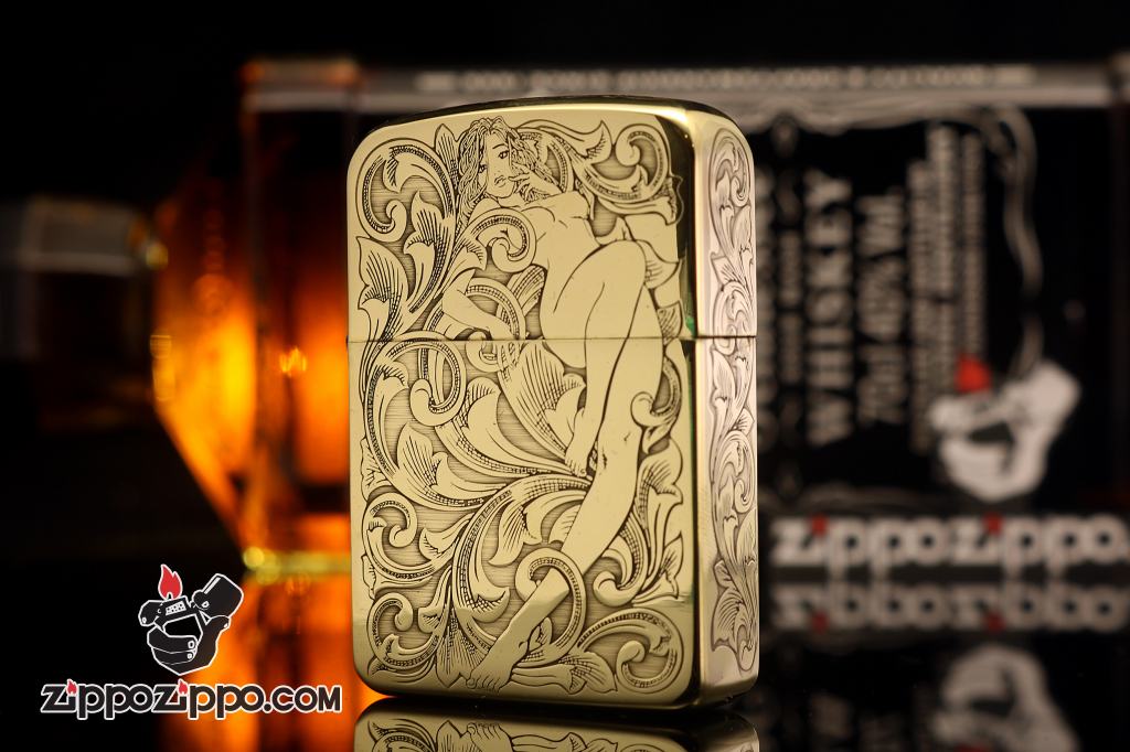 Zippo Chính Hãng Đồng Tái Bản 1941 Khấc Cô Gái Trên Hoa Văn Arabesque