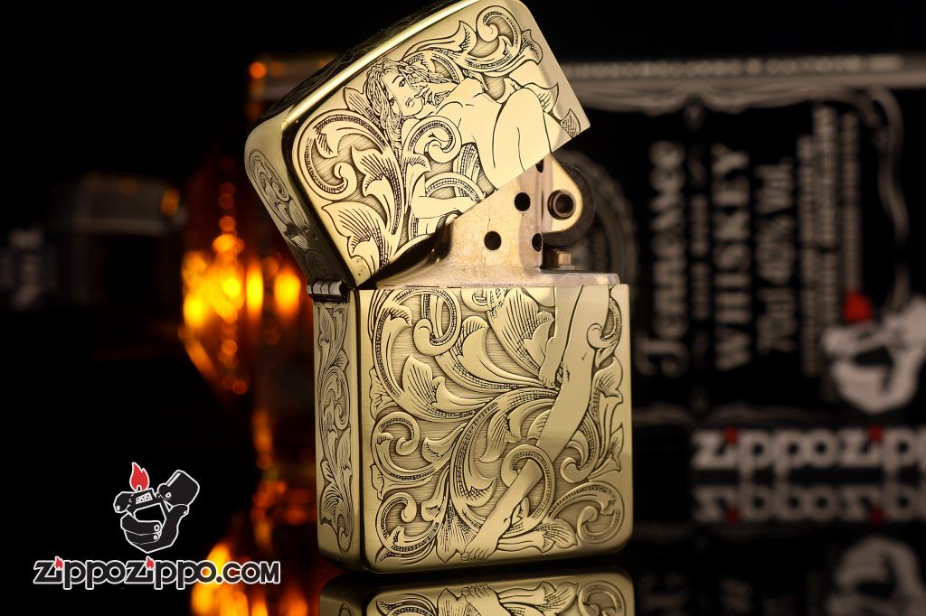 Zippo Chính Hãng Đồng Tái Bản 1941 Khấc Cô Gái Trên Hoa Văn Arabesque