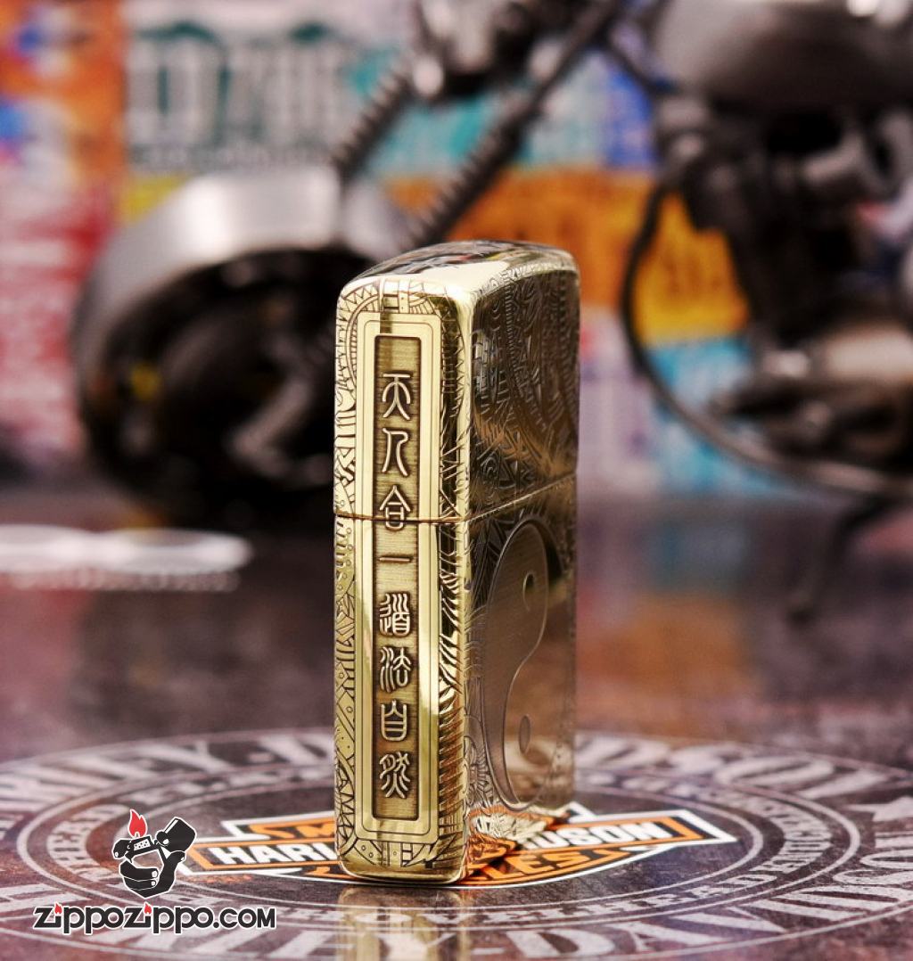 Bật Lửa Zippo Đồng Khắc Hoa Văn Bát Quái armor