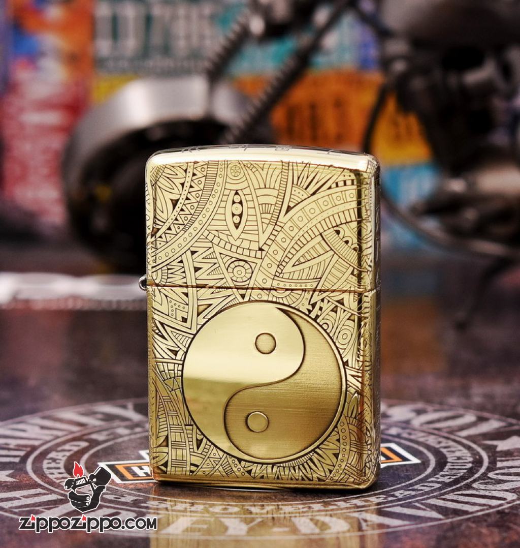 Bật Lửa Zippo Đồng Khắc Hoa Văn Bát Quái armor