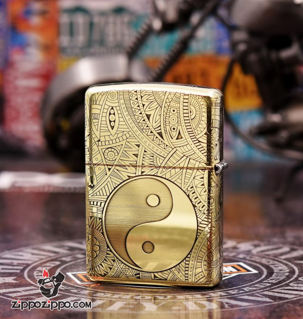 Bật Lửa Zippo Đồng Khắc Hoa Văn Bát Quái armor