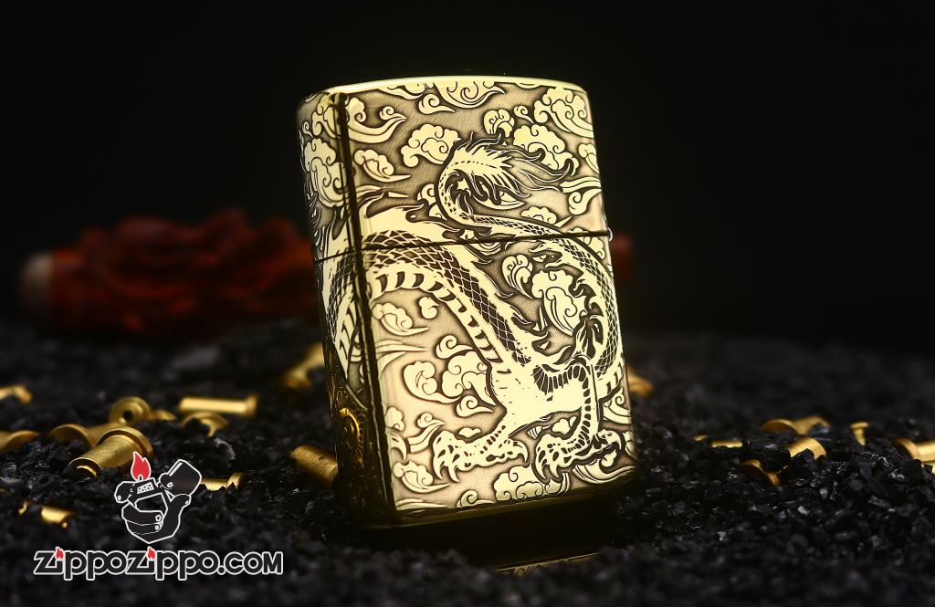 Bật lửa zippo đồng khắc rồng cưỡi mây cực đẹp