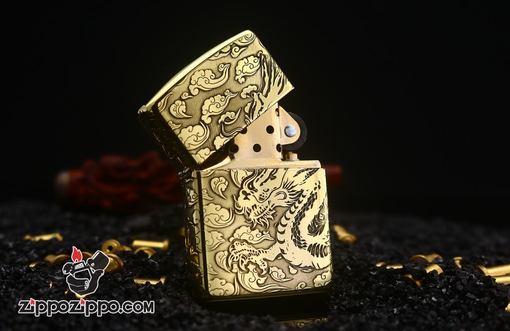 Bật lửa zippo đồng khắc rồng cưỡi mây bản armor