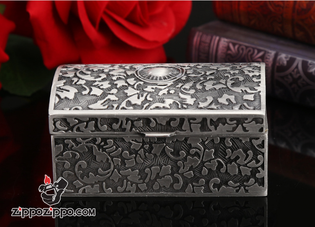 Rương đựng Zippo chạm khắc tinh xảo mạ bạc cổ Ver 1