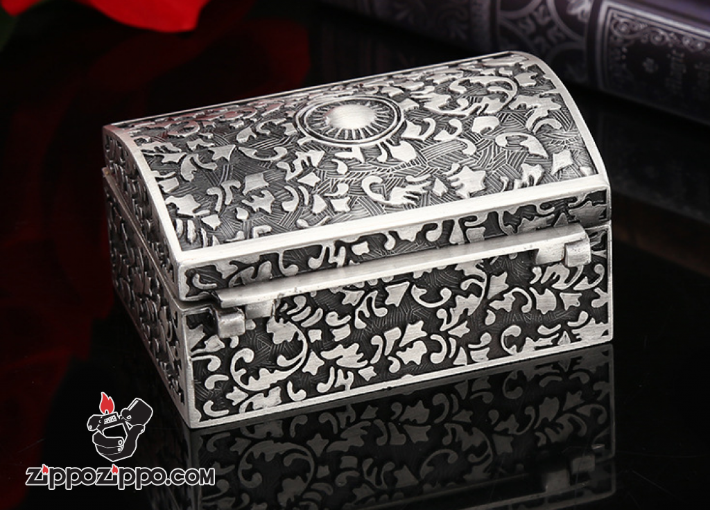Rương đựng Zippo chạm khắc tinh xảo mạ bạc cổ Ver 1