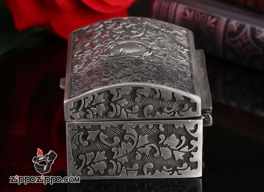 Rương đựng Zippo chạm khắc tinh xảo mạ bạc cổ Ver 1