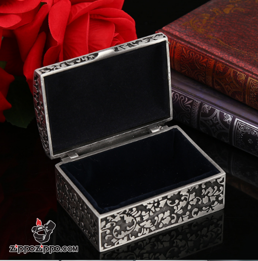 Rương đựng Zippo chạm khắc tinh xảo mạ bạc cổ Ver 1