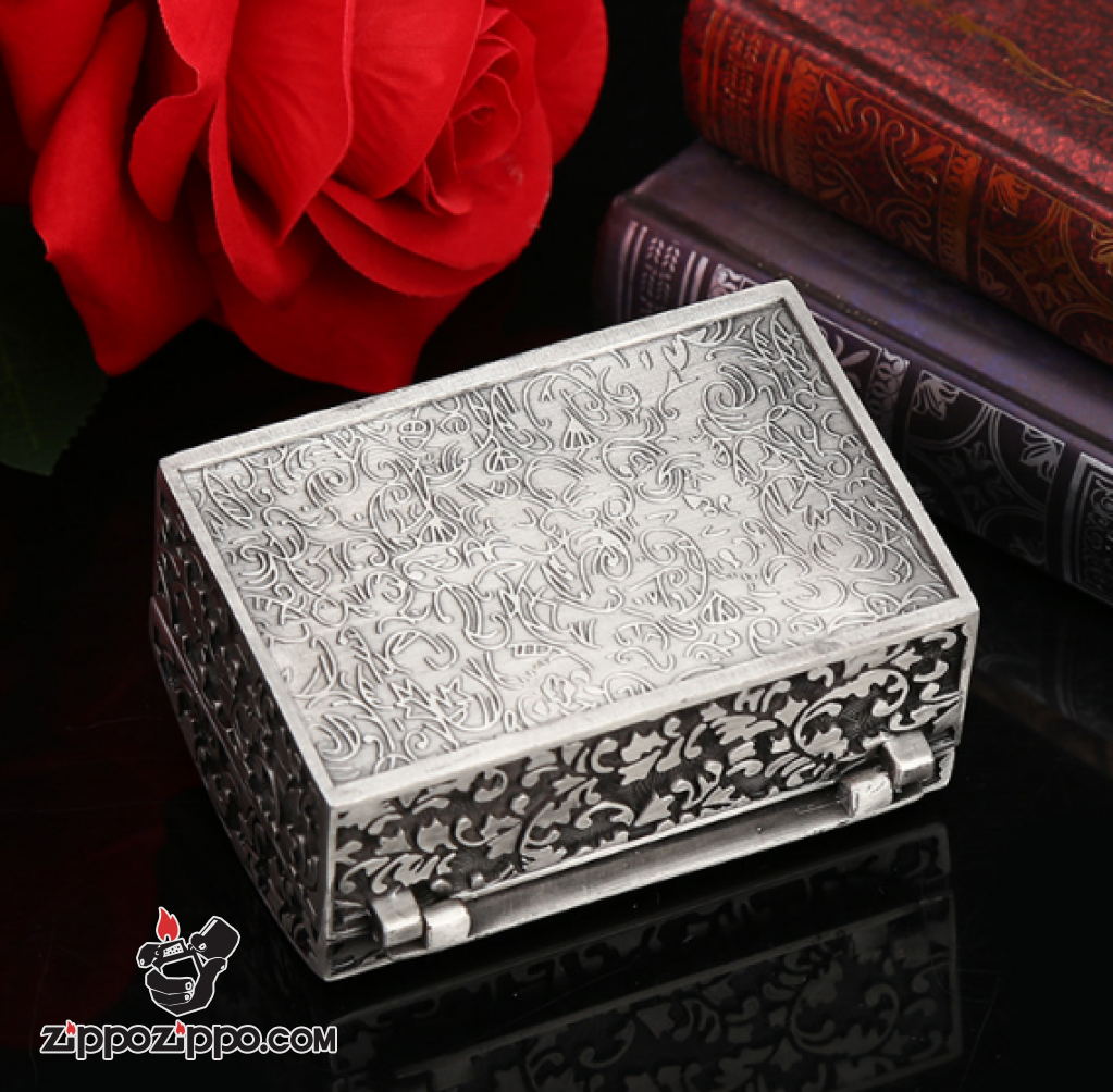 Rương đựng Zippo chạm khắc tinh xảo mạ bạc cổ Ver 1
