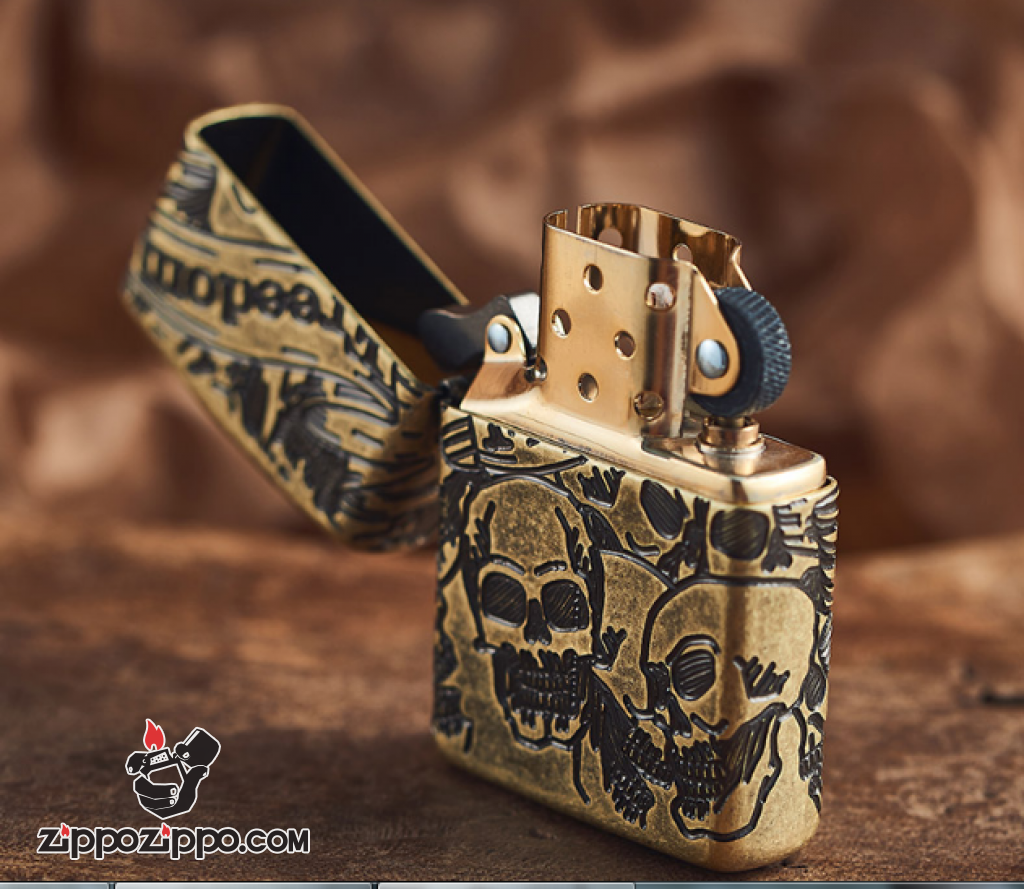 Zippo Armor đồng khối cắt khắc MultiCut 360 hình ảnh SKULL