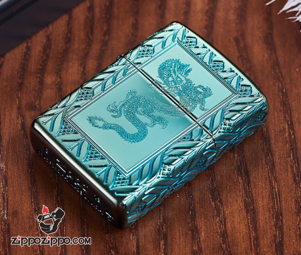 Zippo Armor màu xanh lá cây khắc sâu  MultiCut 360 hoa văn và Rồng chính giữa