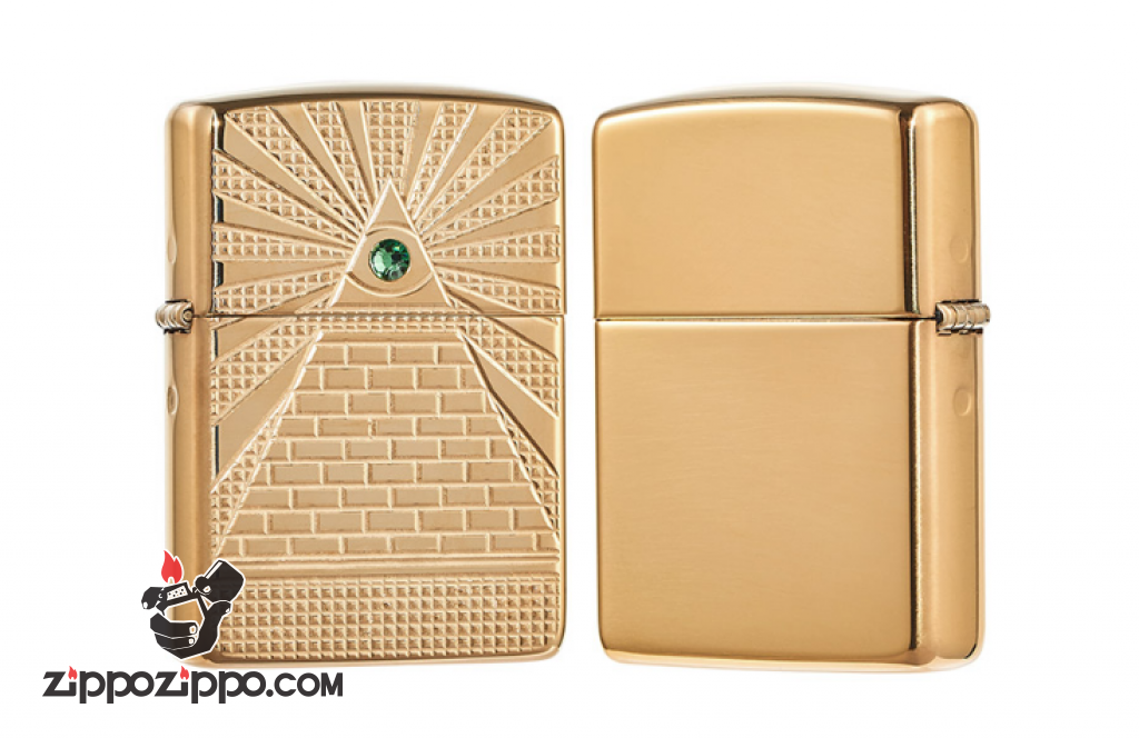 Zippo Armor khắc  biểu tượng của Kim tự tháp Ai Cập gắn Viên pha lê Swarovski