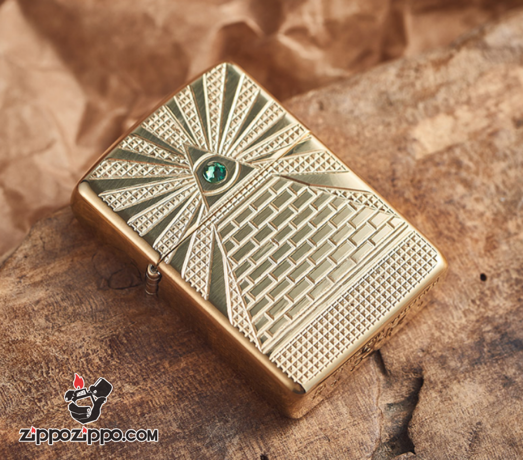Zippo Armor khắc  biểu tượng của Kim tự tháp Ai Cập gắn Viên pha lê Swarovski