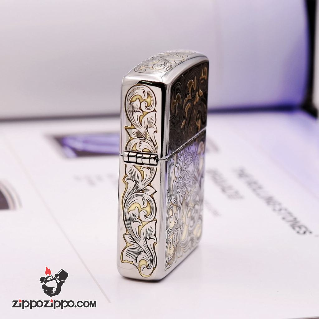 Bật lửa Zippo chính khắc hình kỳ lân phiên bản chrome