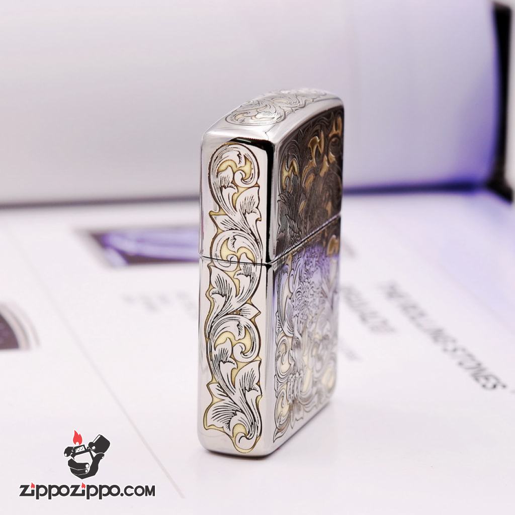 Bật lửa Zippo chính khắc hình kỳ lân phiên bản chrome