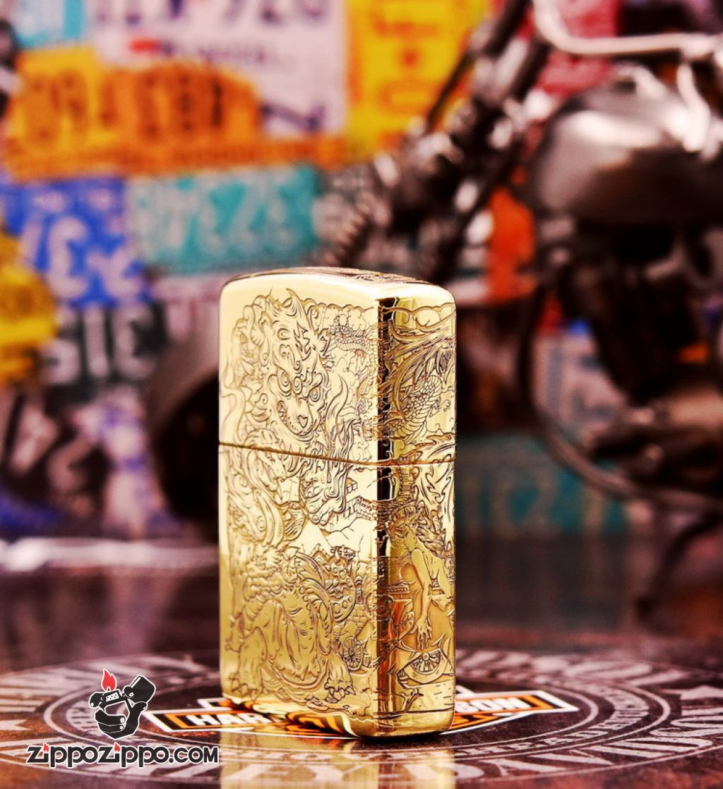 Bật Lửa Zippo đồng Khắc Hỏa Kỳ Lân