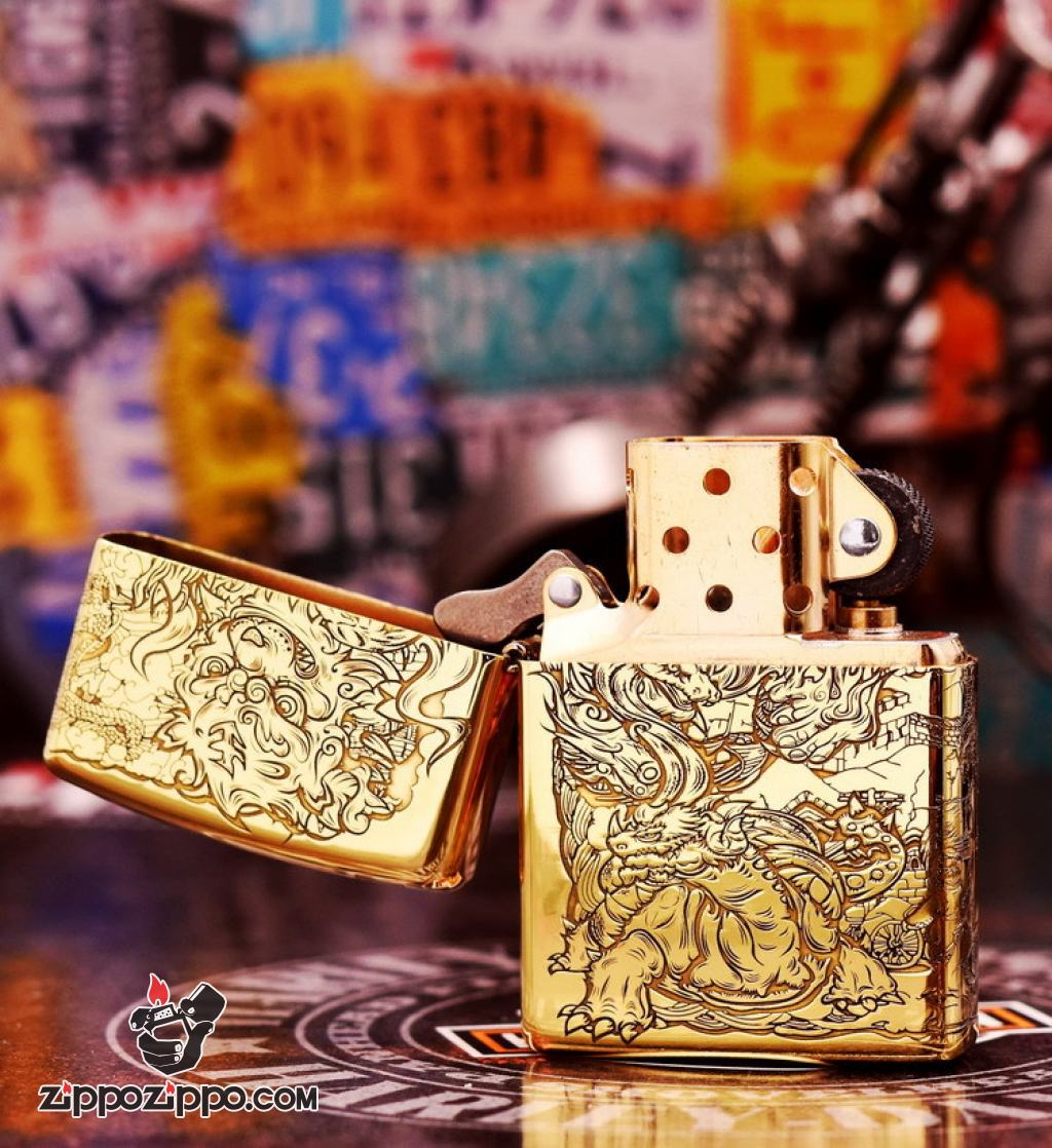 Bật Lửa Zippo đồng Khắc Hỏa Kỳ Lân