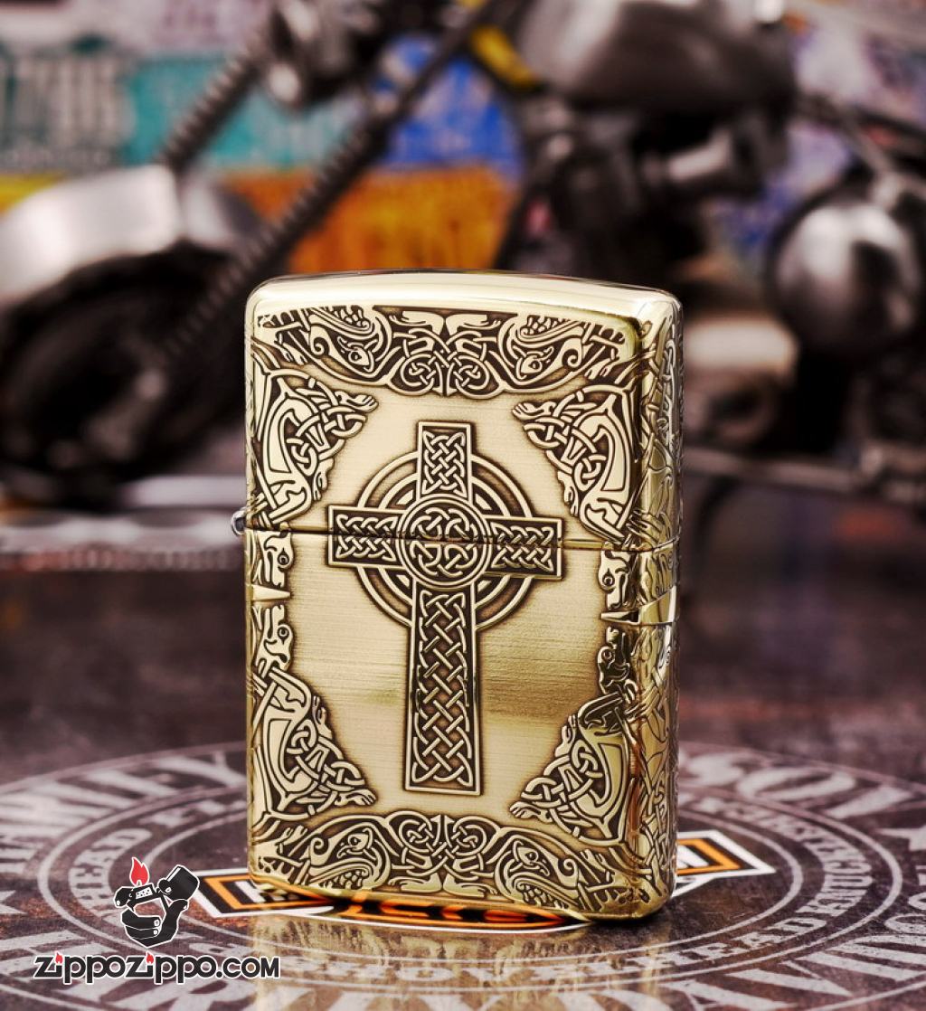 Zippo Chính Hãng Đồng Khắc Hình Chữ Thập Đế Chế La Mã