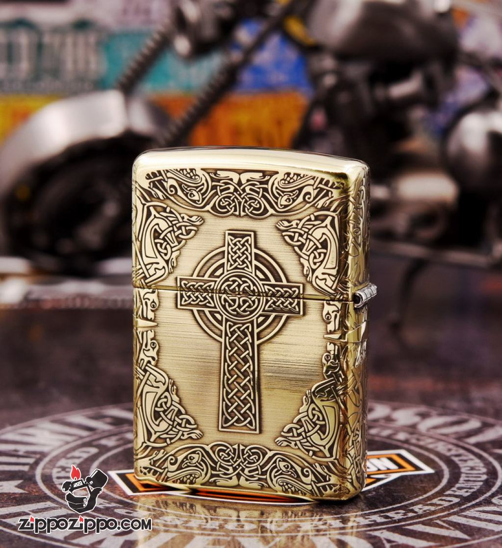 Zippo Chính Hãng Đồng Khắc Hình Chữ Thập Đế Chế La Mã