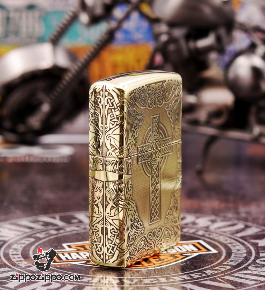 Zippo Chính Hãng Đồng Khắc Hình Chữ Thập Đế Chế La Mã