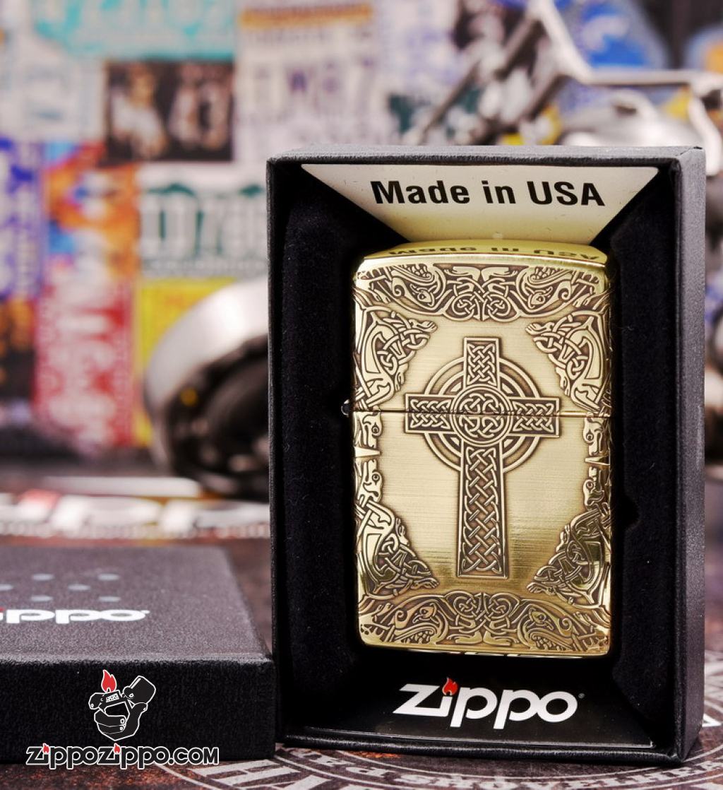 Zippo Chính Hãng Đồng Khắc Hình Chữ Thập Đế Chế La Mã