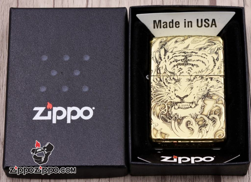 Bật lửa Zippo đồng khối khắc Hổ và móng vuốt Amor