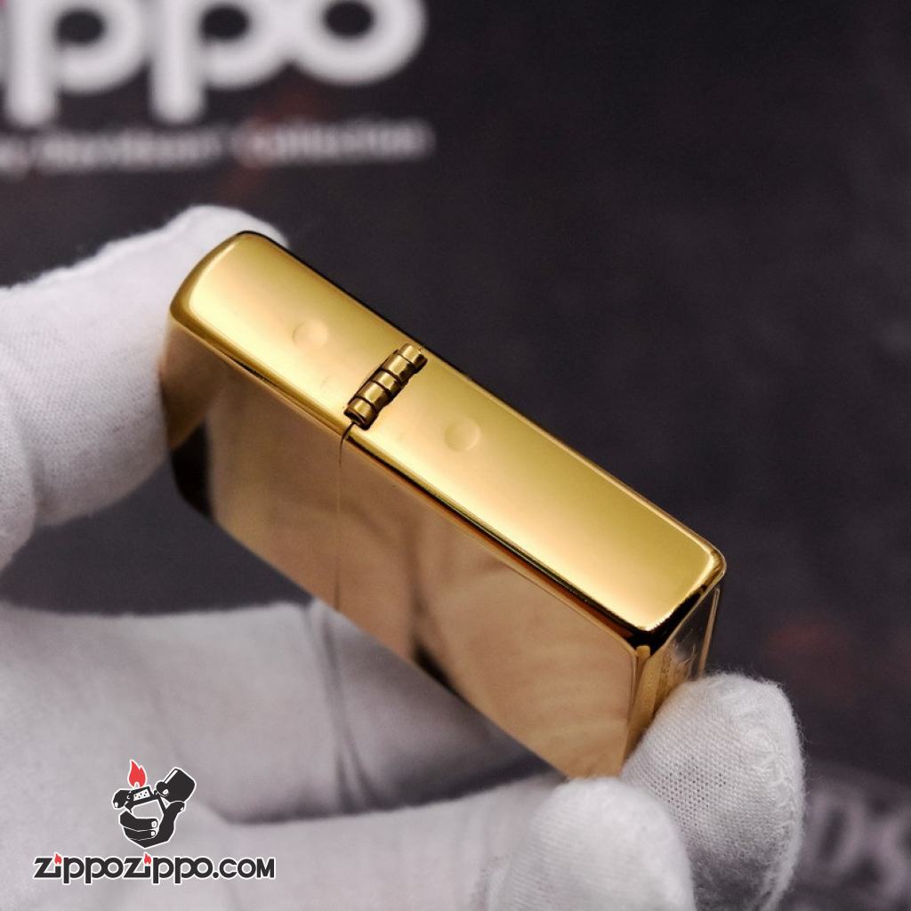 Bật Lửa Zippo Khắc Hình Chú Mèo Thần Tài May Mắn Khảm Trai vàng
