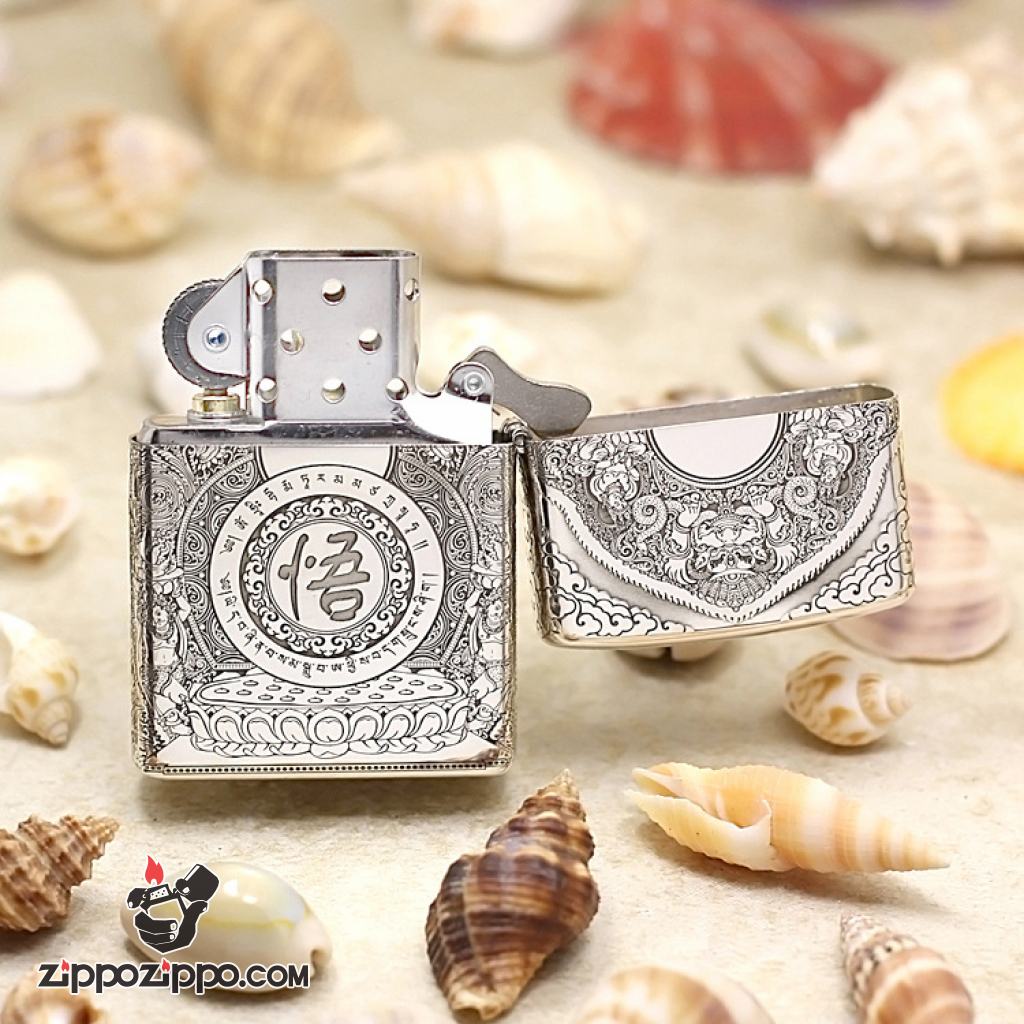 Bật Lửa Zippo Bạc Khối Cao Cấp Khắc Hình Tôn Ngộ Không Bản Vỏ Dầy Armor