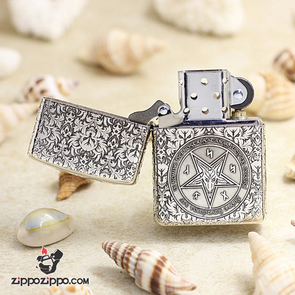 Bật Lửa Zippo Bạc Khối Cao Cấp Khắc Hình Lễ Quỷ Bản Vỏ Dầy Armor