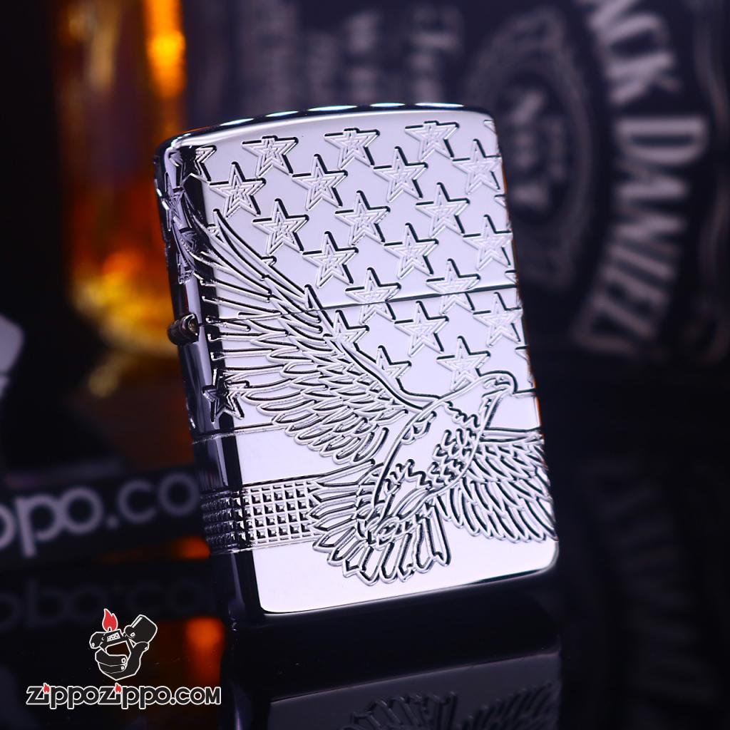 Zippo Armor khắc cao cấp 360 độ hình ảnh lá cờ Mỹ và đại bàng