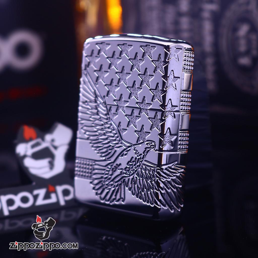 Zippo Armor khắc cao cấp 360 độ hình ảnh lá cờ Mỹ và đại bàng