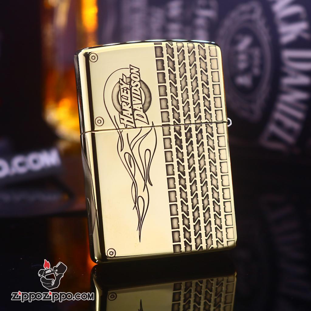 Bật lửa Zippo đồng khối khắc skull moto Harley Davidson Bản Amor