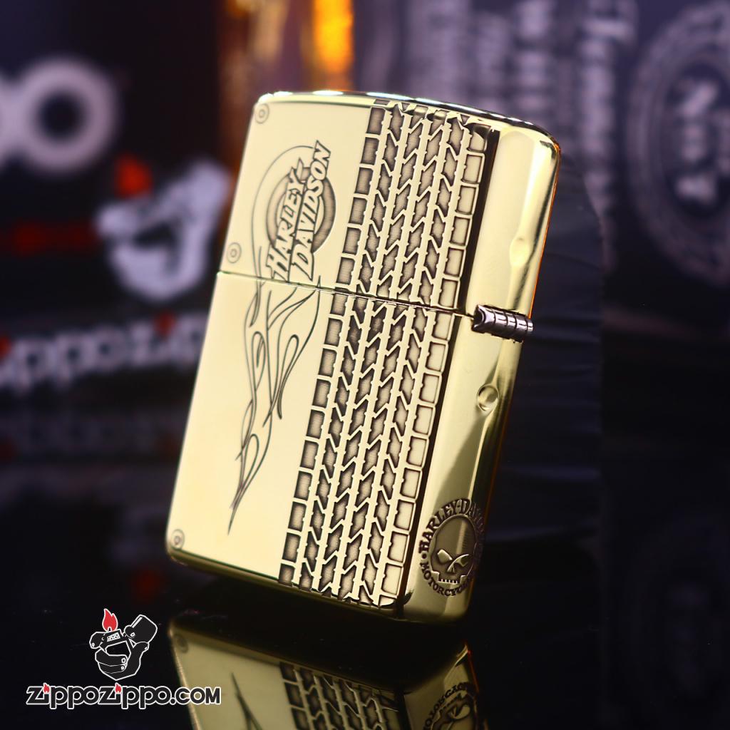 Bật lửa Zippo đồng khối khắc skull moto Harley Davidson Bản Amor