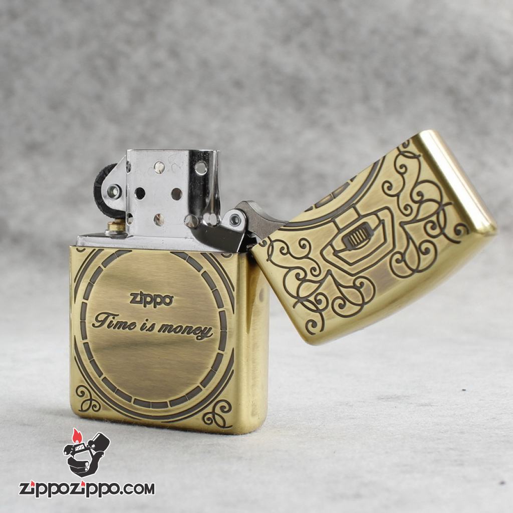 Bật Lửa Zippo Đồng Hồ Cổ Điển Màu đồng Cổ