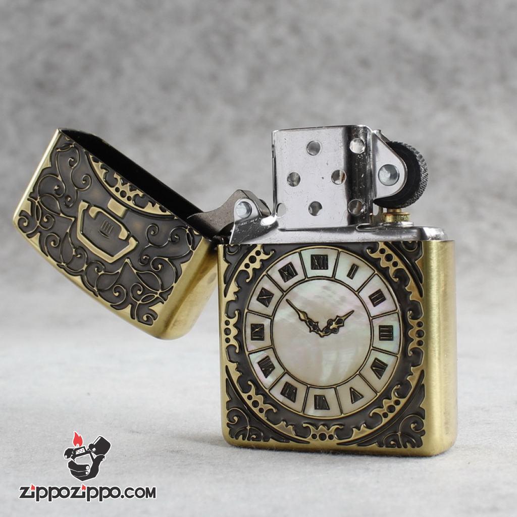 Bật Lửa Zippo Đồng Hồ Cổ Điển Màu đồng Cổ