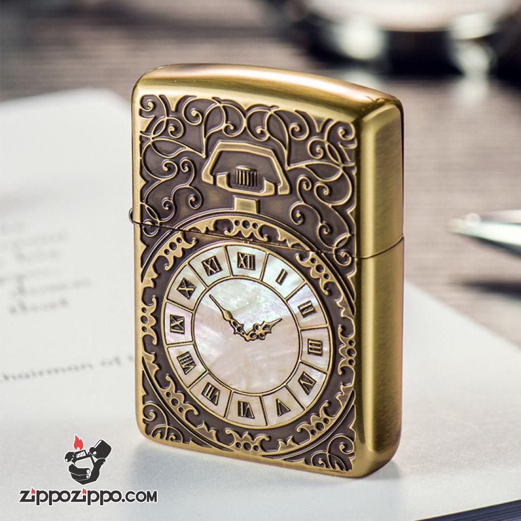 Bật Lửa Zippo Đồng Hồ Cổ Điển Màu đồng Cổ