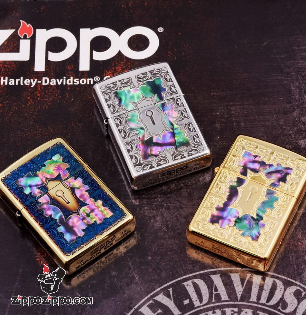 Bật Lửa Zippo Phiên Bản Giới Hạn Khắc Ô Khóa Mạ Bạc Khảm Trai