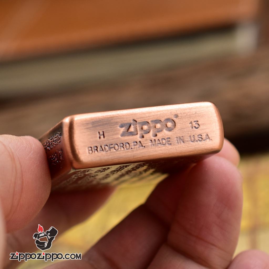 Bật lửa Zippo khắc nổi Tâm kinh Mạ Đồng Đỏ