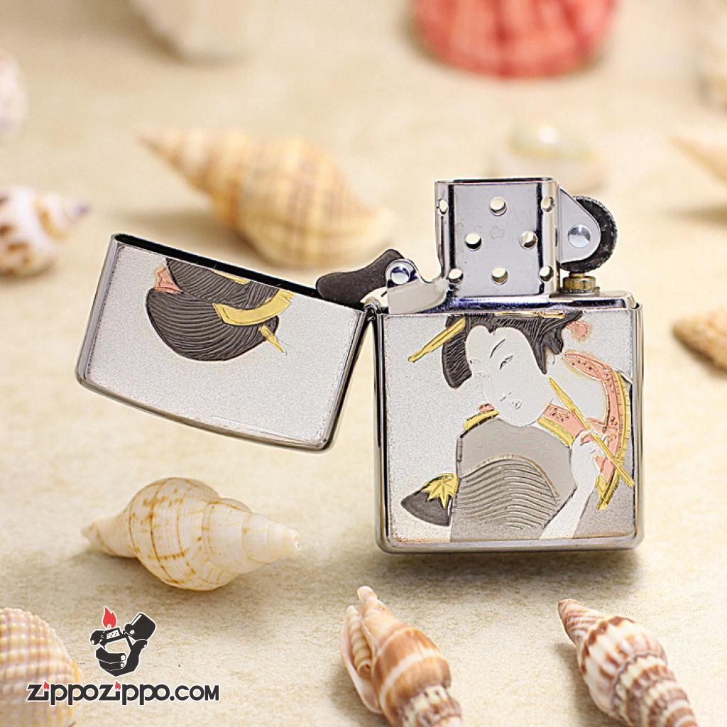 Bật Lửa Zippo Khắc Hình Cô Gái Nhật Bản Ukiyo-e geisha